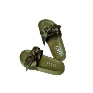 Fenty X by Rihanna Puma Green Slides Sandals Satin Bow